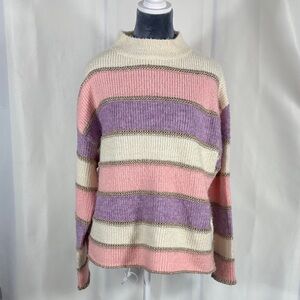 THML Pastel Striped Scoopneck Sweater — Pink, Purple & Cream